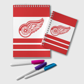Блокнот с принтом Detroit Red Wings в Петрозаводске, 100% бумага | 48 листов, плотность листов — 60 г/м2, плотность картонной обложки — 250 г/м2. Листы скреплены удобной пружинной спиралью. Цвет линий — светло-серый
 | Тематика изображения на принте: detroit red wings | hockey | nhl | нхл | спорт | хоккей
