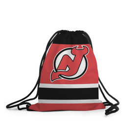Рюкзак-мешок 3D с принтом New Jersey Devils в Петрозаводске, 100% полиэстер | плотность ткани — 200 г/м2, размер — 35 х 45 см; лямки — толстые шнурки, застежка на шнуровке, без карманов и подкладки | hockey | new jersey devils | nhl | нхл | спорт | хоккей