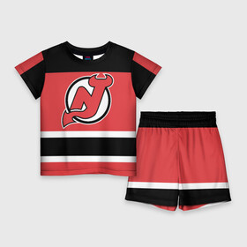 Детский костюм с шортами 3D с принтом New Jersey Devils в Петрозаводске,  |  | hockey | new jersey devils | nhl | нхл | спорт | хоккей