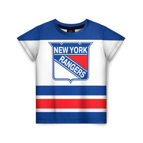 Детская футболка 3D с принтом New York Rangers в Петрозаводске, 100% гипоаллергенный полиэфир | прямой крой, круглый вырез горловины, длина до линии бедер, чуть спущенное плечо, ткань немного тянется | Тематика изображения на принте: hockey | new york rangers | nhl | нхл | спорт | хоккей