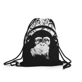 Рюкзак-мешок 3D с принтом Шимпанзе в наушниках в Петрозаводске, 100% полиэстер | плотность ткани — 200 г/м2, размер — 35 х 45 см; лямки — толстые шнурки, застежка на шнуровке, без карманов и подкладки | джаз | музыка | обезьяна | рок | шимпанзе в наущниках