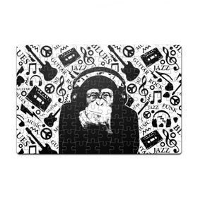 Пазл магнитный 126 элементов с принтом Шимпанзе в наушниках в Петрозаводске, полимерный материал с магнитным слоем | 126 деталей, размер изделия —  180*270 мм | Тематика изображения на принте: джаз | музыка | обезьяна | рок | шимпанзе в наущниках