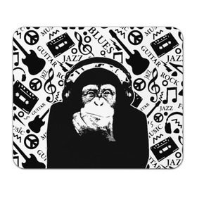 Коврик прямоугольный с принтом Шимпанзе в наушниках в Петрозаводске, натуральный каучук | размер 230 х 185 мм; запечатка лицевой стороны | джаз | музыка | обезьяна | рок | шимпанзе в наущниках