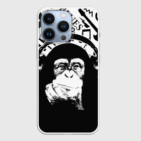 Чехол для iPhone 13 Pro с принтом Шимпанзе в наушниках в Петрозаводске,  |  | Тематика изображения на принте: джаз | музыка | обезьяна | рок | шимпанзе в наущниках