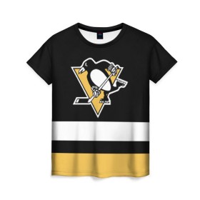 Женская футболка 3D с принтом Pittsburgh Penguins в Петрозаводске, 100% полиэфир ( синтетическое хлопкоподобное полотно) | прямой крой, круглый вырез горловины, длина до линии бедер | hockey | nhl | pittsburgh penguins | нхл | хоккей