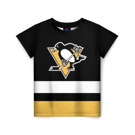 Детская футболка 3D с принтом Pittsburgh Penguins в Петрозаводске, 100% гипоаллергенный полиэфир | прямой крой, круглый вырез горловины, длина до линии бедер, чуть спущенное плечо, ткань немного тянется | hockey | nhl | pittsburgh penguins | нхл | хоккей