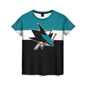 Женская футболка 3D с принтом San Jose Sharks в Петрозаводске, 100% полиэфир ( синтетическое хлопкоподобное полотно) | прямой крой, круглый вырез горловины, длина до линии бедер | Тематика изображения на принте: hockey | nhl | san jose sharks | нхл | спорт | хоккей