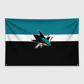 Флаг-баннер с принтом San Jose Sharks в Петрозаводске, 100% полиэстер | размер 67 х 109 см, плотность ткани — 95 г/м2; по краям флага есть четыре люверса для крепления | hockey | nhl | san jose sharks | нхл | спорт | хоккей