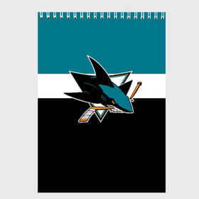 Скетчбук с принтом San Jose Sharks в Петрозаводске, 100% бумага
 | 48 листов, плотность листов — 100 г/м2, плотность картонной обложки — 250 г/м2. Листы скреплены сверху удобной пружинной спиралью | Тематика изображения на принте: hockey | nhl | san jose sharks | нхл | спорт | хоккей
