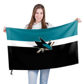 Флаг 3D с принтом San Jose Sharks в Петрозаводске, 100% полиэстер | плотность ткани — 95 г/м2, размер — 67 х 109 см. Принт наносится с одной стороны | hockey | nhl | san jose sharks | нхл | спорт | хоккей