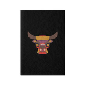 Обложка для паспорта матовая кожа с принтом Голова быка в Петрозаводске, натуральная матовая кожа | размер 19,3 х 13,7 см; прозрачные пластиковые крепления | бык | голова | мозаика | рога | узор