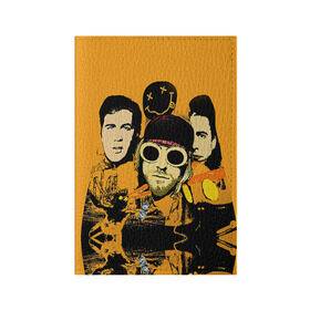 Обложка для паспорта матовая кожа с принтом Nirvana в Петрозаводске, натуральная матовая кожа | размер 19,3 х 13,7 см; прозрачные пластиковые крепления | cobain | curt | nirvana | rock | группа | кобейн | курт | нирвана | рок