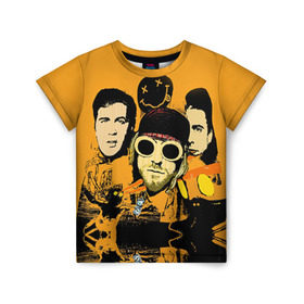 Детская футболка 3D с принтом Nirvana в Петрозаводске, 100% гипоаллергенный полиэфир | прямой крой, круглый вырез горловины, длина до линии бедер, чуть спущенное плечо, ткань немного тянется | Тематика изображения на принте: cobain | curt | nirvana | rock | группа | кобейн | курт | нирвана | рок