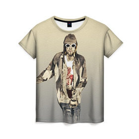 Женская футболка 3D с принтом Nirvana в Петрозаводске, 100% полиэфир ( синтетическое хлопкоподобное полотно) | прямой крой, круглый вырез горловины, длина до линии бедер | cobain | curt | nirvana | rock | группа | кобейн | курт | нирвана | рок