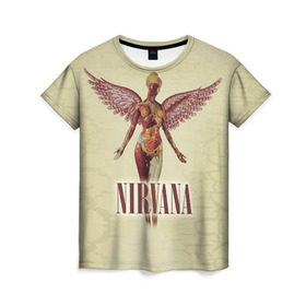 Женская футболка 3D с принтом Nirvana в Петрозаводске, 100% полиэфир ( синтетическое хлопкоподобное полотно) | прямой крой, круглый вырез горловины, длина до линии бедер | Тематика изображения на принте: cobain | curt | nirvana | rock | группа | кобейн | курт | нирвана | рок