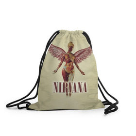Рюкзак-мешок 3D с принтом Nirvana в Петрозаводске, 100% полиэстер | плотность ткани — 200 г/м2, размер — 35 х 45 см; лямки — толстые шнурки, застежка на шнуровке, без карманов и подкладки | cobain | curt | nirvana | rock | группа | кобейн | курт | нирвана | рок