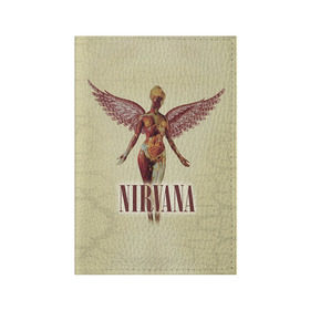 Обложка для паспорта матовая кожа с принтом Nirvana в Петрозаводске, натуральная матовая кожа | размер 19,3 х 13,7 см; прозрачные пластиковые крепления | cobain | curt | nirvana | rock | группа | кобейн | курт | нирвана | рок