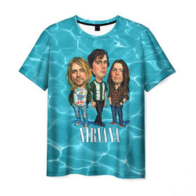 Мужская футболка 3D с принтом Шаржи группа Nirvana в Петрозаводске, 100% полиэфир | прямой крой, круглый вырез горловины, длина до линии бедер | cobain | curt | nirvana | rock | группа | кобейн | курт | нирвана | рок