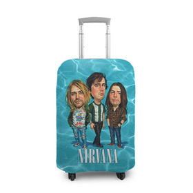 Чехол для чемодана 3D с принтом Шаржи группа Nirvana в Петрозаводске, 86% полиэфир, 14% спандекс | двустороннее нанесение принта, прорези для ручек и колес | cobain | curt | nirvana | rock | группа | кобейн | курт | нирвана | рок