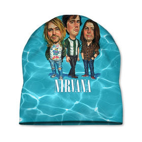 Шапка 3D с принтом Шаржи группа Nirvana в Петрозаводске, 100% полиэстер | универсальный размер, печать по всей поверхности изделия | cobain | curt | nirvana | rock | группа | кобейн | курт | нирвана | рок