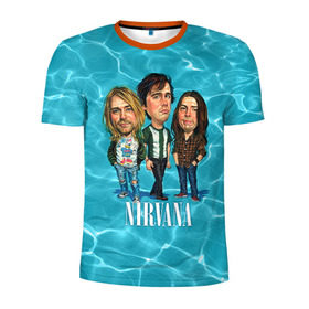 Мужская футболка 3D спортивная с принтом Шаржи группа Nirvana в Петрозаводске, 100% полиэстер с улучшенными характеристиками | приталенный силуэт, круглая горловина, широкие плечи, сужается к линии бедра | cobain | curt | nirvana | rock | группа | кобейн | курт | нирвана | рок