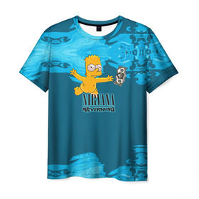 Мужская футболка 3D с принтом Nirvana & Simpson в Петрозаводске, 100% полиэфир | прямой крой, круглый вырез горловины, длина до линии бедер | cobain | curt | nirvana | rock | группа | кобейн | курт | нирвана | рок