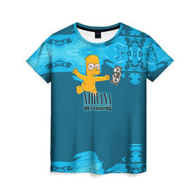 Женская футболка 3D с принтом Nirvana & Simpson в Петрозаводске, 100% полиэфир ( синтетическое хлопкоподобное полотно) | прямой крой, круглый вырез горловины, длина до линии бедер | cobain | curt | nirvana | rock | группа | кобейн | курт | нирвана | рок