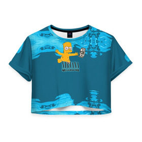 Женская футболка 3D укороченная с принтом Nirvana & Simpson в Петрозаводске, 100% полиэстер | круглая горловина, длина футболки до линии талии, рукава с отворотами | cobain | curt | nirvana | rock | группа | кобейн | курт | нирвана | рок