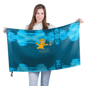 Флаг 3D с принтом Nirvana & Simpson в Петрозаводске, 100% полиэстер | плотность ткани — 95 г/м2, размер — 67 х 109 см. Принт наносится с одной стороны | cobain | curt | nirvana | rock | группа | кобейн | курт | нирвана | рок