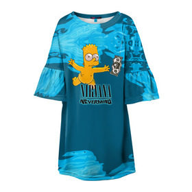 Детское платье 3D с принтом Nirvana & Simpson в Петрозаводске, 100% полиэстер | прямой силуэт, чуть расширенный к низу. Круглая горловина, на рукавах — воланы | cobain | curt | nirvana | rock | группа | кобейн | курт | нирвана | рок