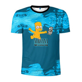 Мужская футболка 3D спортивная с принтом Nirvana & Simpson в Петрозаводске, 100% полиэстер с улучшенными характеристиками | приталенный силуэт, круглая горловина, широкие плечи, сужается к линии бедра | cobain | curt | nirvana | rock | группа | кобейн | курт | нирвана | рок