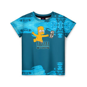 Детская футболка 3D с принтом Nirvana & Simpson в Петрозаводске, 100% гипоаллергенный полиэфир | прямой крой, круглый вырез горловины, длина до линии бедер, чуть спущенное плечо, ткань немного тянется | cobain | curt | nirvana | rock | группа | кобейн | курт | нирвана | рок