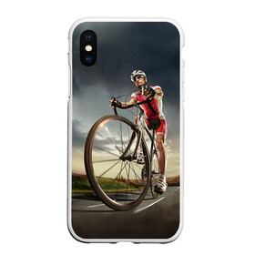 Чехол для iPhone XS Max матовый с принтом Велогонщик в Петрозаводске, Силикон | Область печати: задняя сторона чехла, без боковых панелей | extreme | вело | велосипед | шоссейный велосипед | экстрим