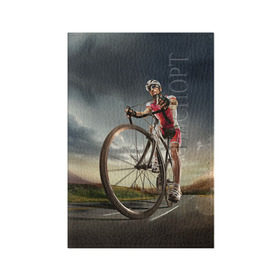 Обложка для паспорта матовая кожа с принтом Велогонщик в Петрозаводске, натуральная матовая кожа | размер 19,3 х 13,7 см; прозрачные пластиковые крепления | Тематика изображения на принте: extreme | вело | велосипед | шоссейный велосипед | экстрим