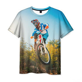 Мужская футболка 3D с принтом МТБ в Петрозаводске, 100% полиэфир | прямой крой, круглый вырез горловины, длина до линии бедер | extreme | вело | велосипед | маунтинбайк | мтб | экстрим