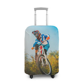 Чехол для чемодана 3D с принтом МТБ в Петрозаводске, 86% полиэфир, 14% спандекс | двустороннее нанесение принта, прорези для ручек и колес | extreme | вело | велосипед | маунтинбайк | мтб | экстрим