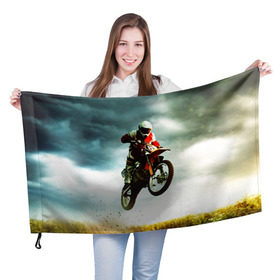 Флаг 3D с принтом Эндуро в Петрозаводске, 100% полиэстер | плотность ткани — 95 г/м2, размер — 67 х 109 см. Принт наносится с одной стороны | extreme | мото | мотокросс | мотоцикл | экстрим