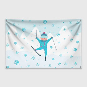Флаг-баннер с принтом Лыжник в Петрозаводске, 100% полиэстер | размер 67 х 109 см, плотность ткани — 95 г/м2; по краям флага есть четыре люверса для крепления | extreme | ski | skiing | горнолыжное | горные лыжи | лыжник | фристайл | экстрим
