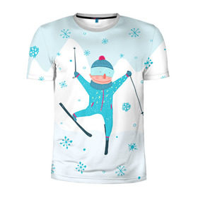 Мужская футболка 3D спортивная с принтом Лыжник в Петрозаводске, 100% полиэстер с улучшенными характеристиками | приталенный силуэт, круглая горловина, широкие плечи, сужается к линии бедра | extreme | ski | skiing | горнолыжное | горные лыжи | лыжник | фристайл | экстрим