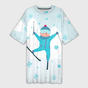Платье-футболка 3D с принтом Лыжник в Петрозаводске,  |  | extreme | ski | skiing | горнолыжное | горные лыжи | лыжник | фристайл | экстрим