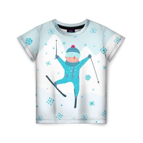 Детская футболка 3D с принтом Лыжник в Петрозаводске, 100% гипоаллергенный полиэфир | прямой крой, круглый вырез горловины, длина до линии бедер, чуть спущенное плечо, ткань немного тянется | extreme | ski | skiing | горнолыжное | горные лыжи | лыжник | фристайл | экстрим