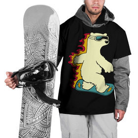 Накидка на куртку 3D с принтом Мишка на борде в Петрозаводске, 100% полиэстер |  | extreme | snowboard | сноуборд | сноубордист | спорт | экстрим