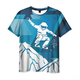 Мужская футболка 3D с принтом Горы и сноубордист в Петрозаводске, 100% полиэфир | прямой крой, круглый вырез горловины, длина до линии бедер | extreme | snowboard | сноуборд | сноубордист | экстрим