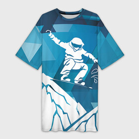 Платье-футболка 3D с принтом Горы и сноубордист в Петрозаводске,  |  | extreme | snowboard | сноуборд | сноубордист | экстрим