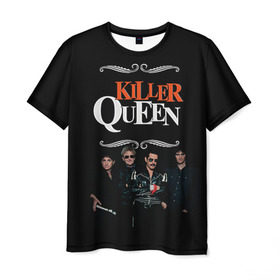Мужская футболка 3D с принтом Killer Queen в Петрозаводске, 100% полиэфир | прямой крой, круглый вырез горловины, длина до линии бедер | freddie | heavy | mercury | metal | queen | rock | квин | куин | меркури | меркюри | метал | рок | фредди меркьюри | фреди | хэви