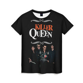 Женская футболка 3D с принтом Killer Queen в Петрозаводске, 100% полиэфир ( синтетическое хлопкоподобное полотно) | прямой крой, круглый вырез горловины, длина до линии бедер | freddie | heavy | mercury | metal | queen | rock | квин | куин | меркури | меркюри | метал | рок | фредди меркьюри | фреди | хэви