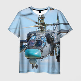 Мужская футболка 3D с принтом КА 52 в Петрозаводске, 100% полиэфир | прямой крой, круглый вырез горловины, длина до линии бедер | авиация | аллигатор | армия | боевой | ввс | вертолет | военная техника | ка 52 | ударный | черная акула
