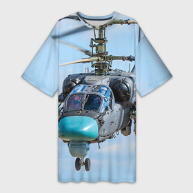 Платье-футболка 3D с принтом КА 52 в Петрозаводске,  |  | авиация | аллигатор | армия | боевой | ввс | вертолет | военная техника | ка 52 | ударный | черная акула