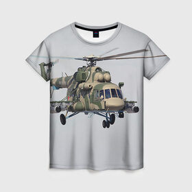Женская футболка 3D с принтом МИ 8 в Петрозаводске, 100% полиэфир ( синтетическое хлопкоподобное полотно) | прямой крой, круглый вырез горловины, длина до линии бедер | авиация | армия | ввс | вертолет | военная техника | ми 8 | ударный
