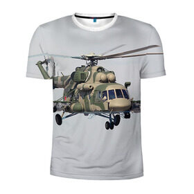 Мужская футболка 3D спортивная с принтом МИ 8 в Петрозаводске, 100% полиэстер с улучшенными характеристиками | приталенный силуэт, круглая горловина, широкие плечи, сужается к линии бедра | Тематика изображения на принте: авиация | армия | ввс | вертолет | военная техника | ми 8 | ударный